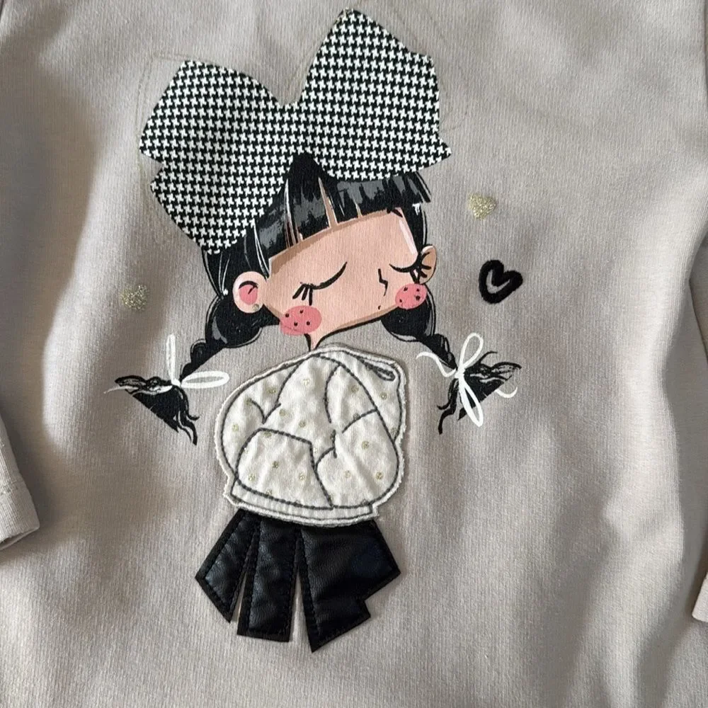 Mayoral Kids Beige Embroidered Kissy Girl Dress Sz 5T